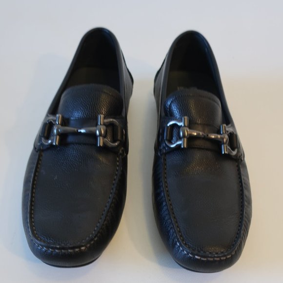 Mens Salvatore Ferragamo Black Leather Double Gancini Loafers 7* E - Picture 2 of 9